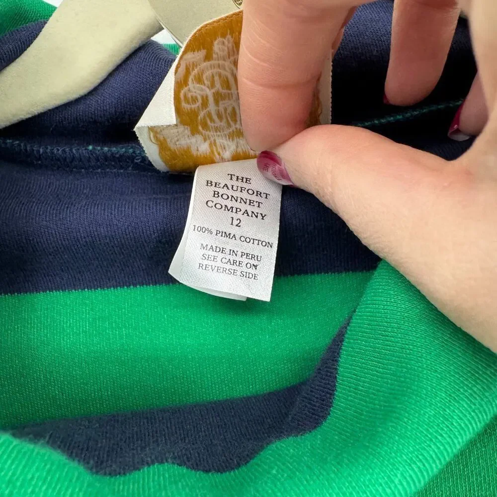 The Beaufort Bonnet Co NWT Tenley Tunic Green Blue Stripes Turtleneck Size 12